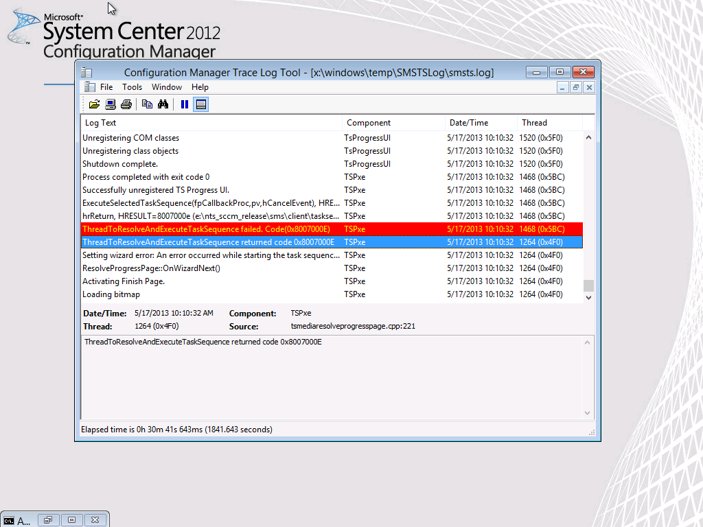 ThreadToResolveAndExecuteTaskSequenceFailed