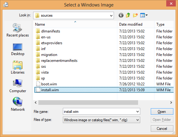 select the install wim file