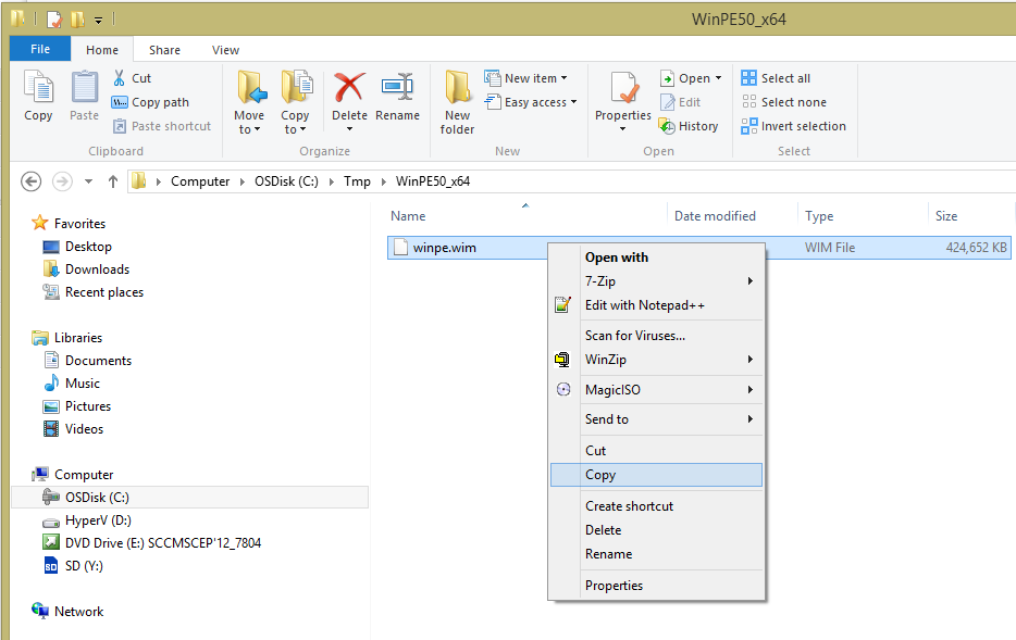 copy WinPE 5 x64 boot wim