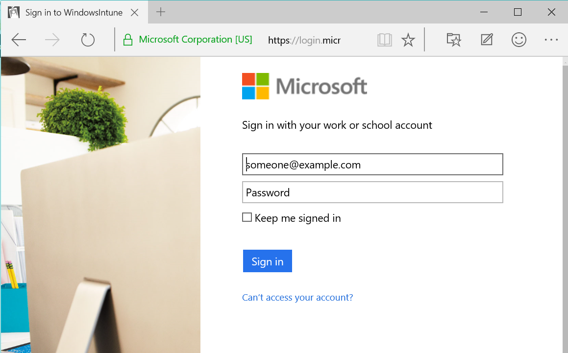 intune login page