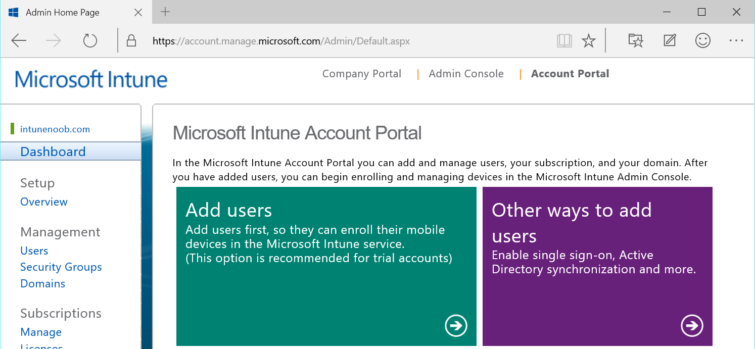 microsoft intune account portal