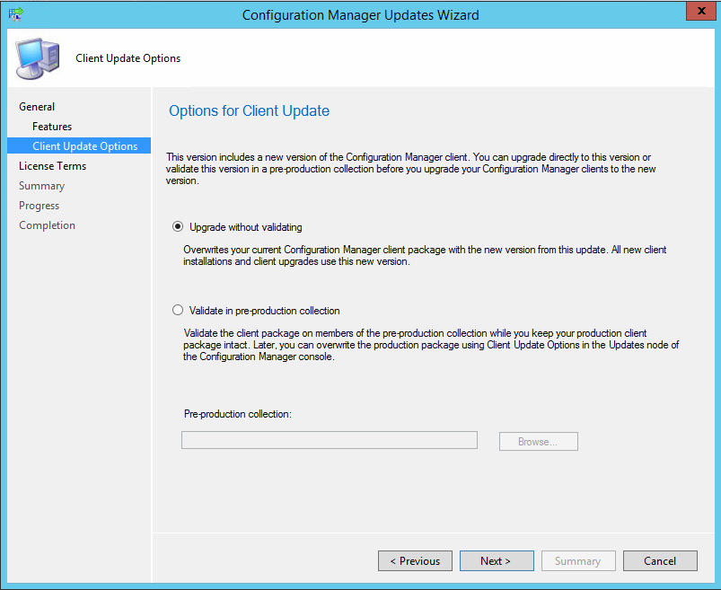 Options for Client Upgrade