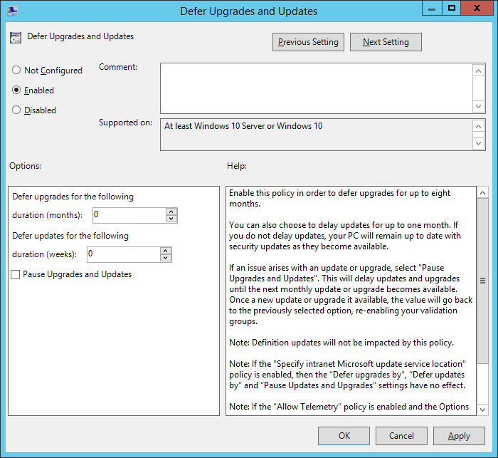 defer upgrades and Updates