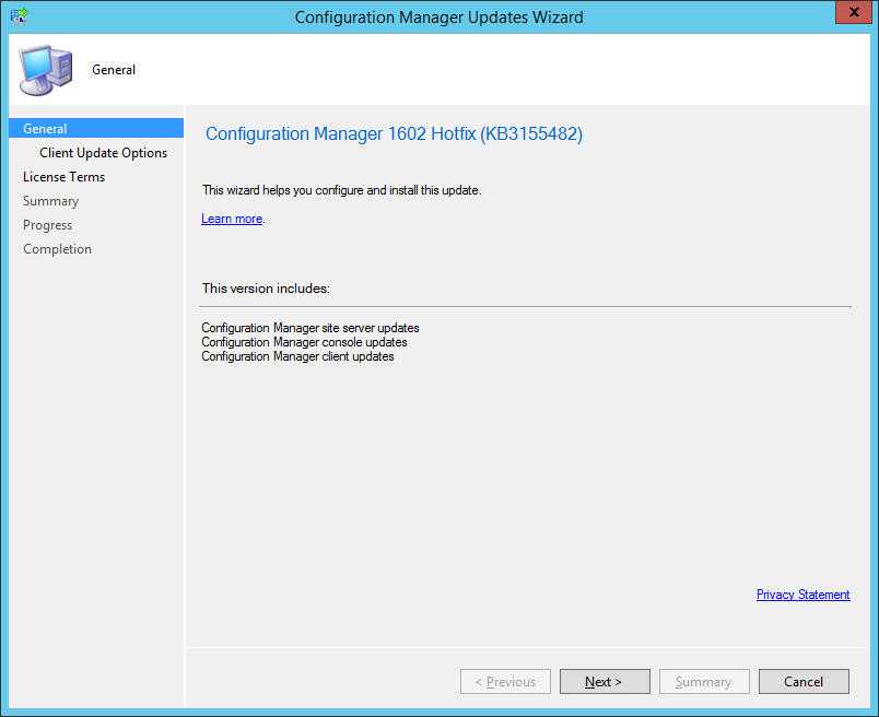 configuration manager updates wizard