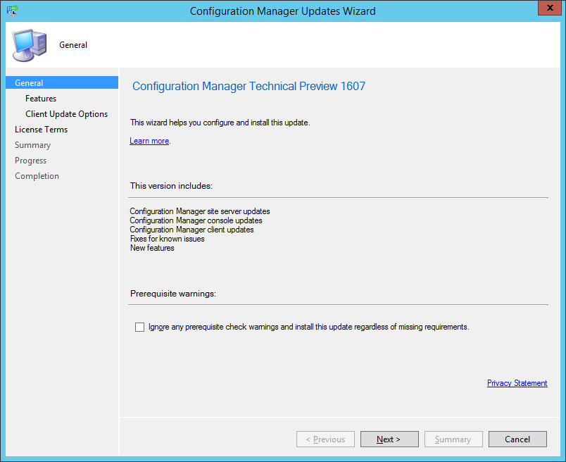 configuration manager updates wizard