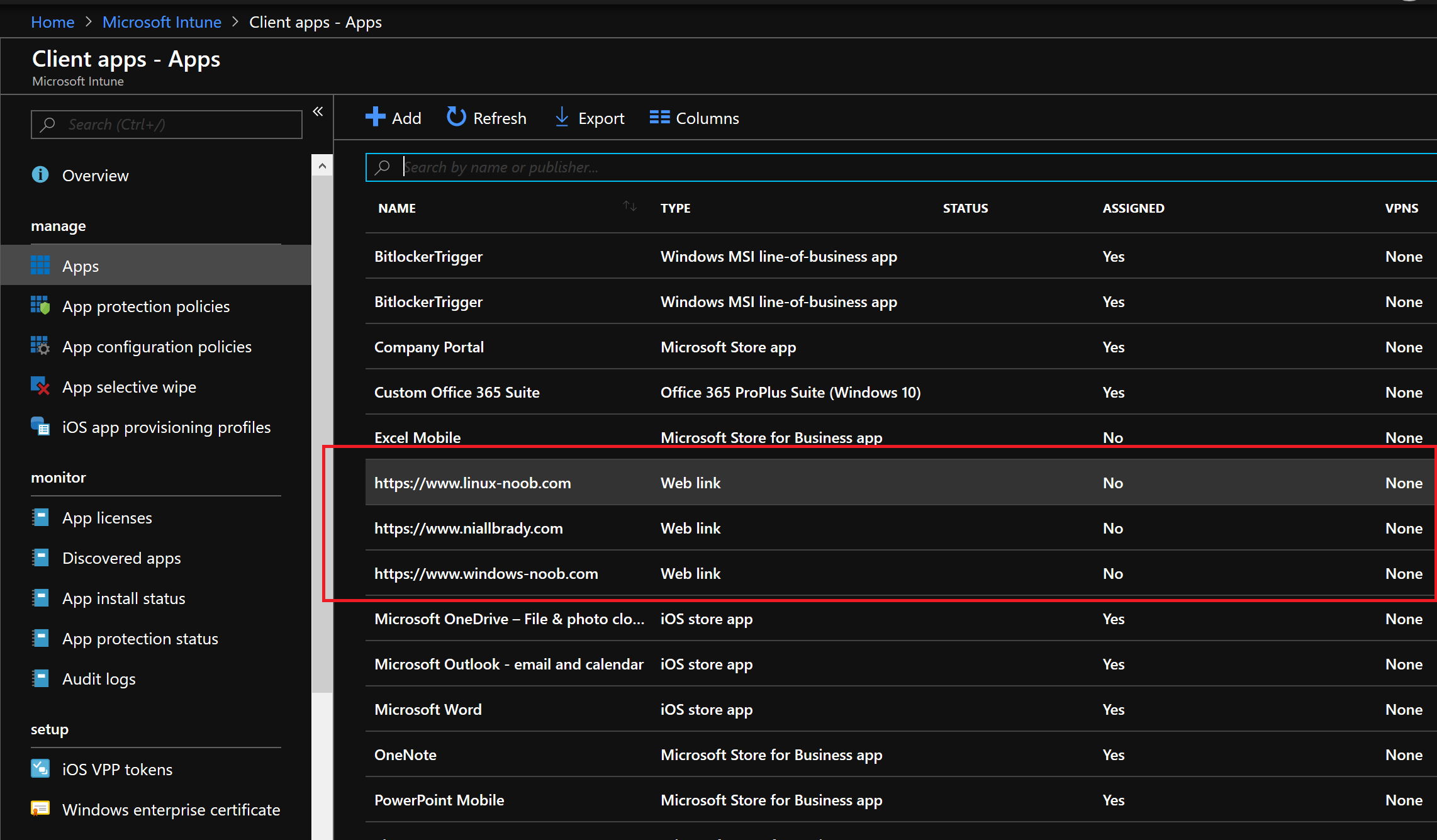 Intune I 1000 Application Chart