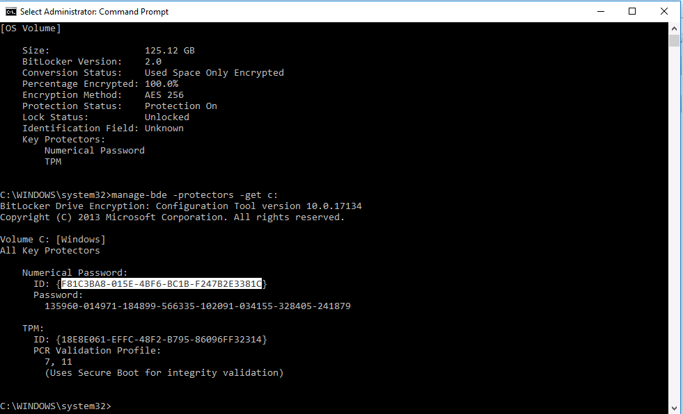 get bitlocker recovery key from cmd